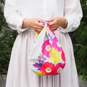 風呂敷 70cm｜こはれ フラワーストライプ｜グレー / ベージュ 綿100％｜むす美 むす美