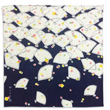 ミニガーゼハンカチ | ミニ扇柄 | 菜の花色 / 紺 / 萌黄色 / つつじ色 | 二重ガーゼ 綿100% | 京都 都もだん 都もだん