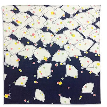 ミニガーゼハンカチ | ミニ扇柄 | 菜の花色 / 紺 / 萌黄色 / つつじ色 | 二重ガーゼ 綿100% | 京都 都もだん 都もだん