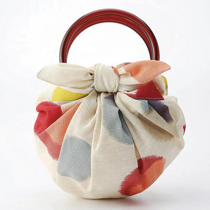 風呂敷バッグ 70cm リング付 | 水玉ベージュ モダンガール｜オーガニックコットン｜むす美 むす美