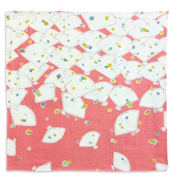 ミニガーゼハンカチ | ミニ扇柄 | 菜の花色 / 紺 / 萌黄色 / つつじ色 | 二重ガーゼ 綿100% | 京都 都もだん 都もだん