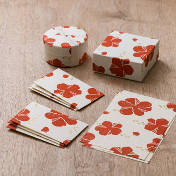ハイビスカス柄4点セット | ポチ袋 はがき 小箱 ミニ茶缶  | 沖縄 シマノネ シマノネ