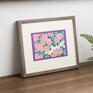 手摺り木版画 | 山茶花小道（さざんかこみち） | 原田裕子 作 | 京都 インテリアアート | 竹笹堂 竹笹堂