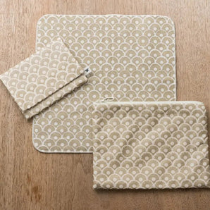 パイナップル青海波柄3点セット | ポケットティッシュケース フラットポーチ タオルハンカチ | 沖縄 シマノネ シマノネ