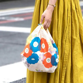 風呂敷 70cm｜こはれ フラワーストライプ｜グレー / ベージュ 綿100％｜むす美 むす美