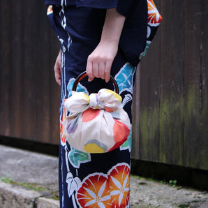 風呂敷バッグ 70cm リング付 | 水玉ベージュ モダンガール｜オーガニックコットン｜むす美 むす美