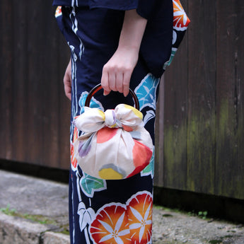 風呂敷バッグ 70cm リング付 | 水玉ベージュ モダンガール｜オーガニックコットン｜むす美 むす美