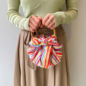 風呂敷バッグ 70cm リング付 | しましま柄 モダンガール｜オーガニックコットン｜むす美 むす美