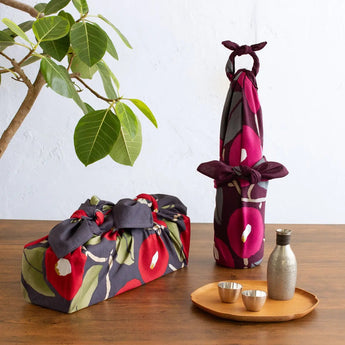 風呂敷 90cm｜竹久夢二 つばき アズキ / ホワイトグレー｜綿100％｜むす美 むす美