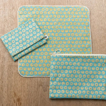 シーサーミンタマー柄3点セット | ポケットティッシュケース フラットポーチ タオルハンカチ | 沖縄 シマノネ シマノネ