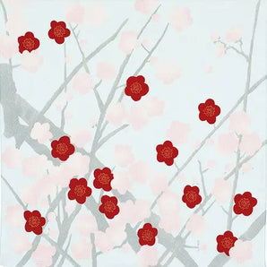 風呂敷 70cm｜梅柄 / 白鼠色｜光悦ちりめん友禅シリーズ｜ポリエステル｜むす美 むす美