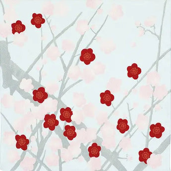 風呂敷 70cm｜梅柄 / 白鼠色｜光悦ちりめん友禅シリーズ｜ポリエステル｜むす美 むす美