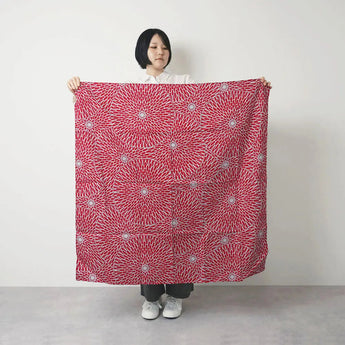 風呂敷 100cm｜伊砂文様 菊｜両面染め 赤 / 青磁（水色）｜綿シャンタン｜むす美 むす美