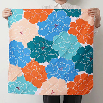 風呂敷 70cm｜牡丹柄 / ブルーグリーン｜アクアドロップ (はっ水加工) - Adeline Klam｜ポリエステル｜むす美 むす美