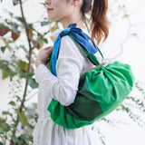 風呂敷 100cm｜WATER BIRD / グリーンネイビー｜鈴木マサル - ダブルフェイス｜オーガニックコットン｜むす美 むす美