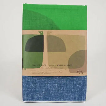 風呂敷 100cm｜WATER BIRD / グリーンネイビー｜鈴木マサル - ダブルフェイス｜オーガニックコットン｜むす美 むす美