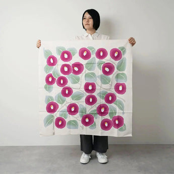 風呂敷 90cm｜竹久夢二 つばき アズキ / ホワイトグレー｜綿100％｜むす美 むす美