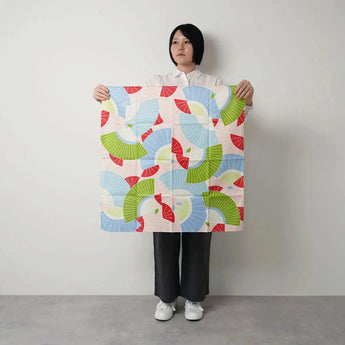 風呂敷 70cm｜扇子柄 / ピンク｜ひめむすびシリーズ - Adeline Klam｜オーガニックコットン｜むす美 むす美