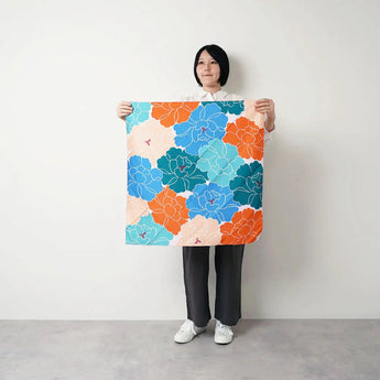 風呂敷 70cm｜牡丹柄 / ブルーグリーン｜アクアドロップ (はっ水加工) - Adeline Klam｜ポリエステル｜むす美 むす美