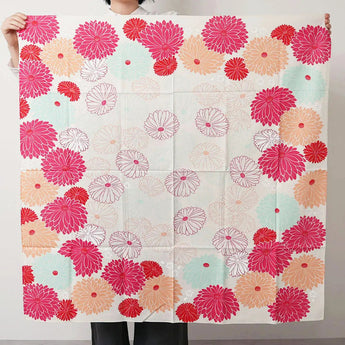 風呂敷 100cm｜菊柄 / レッド｜ひめむすびシリーズ - Adeline Klam｜オーガニックコットン｜むす美 むす美