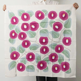 風呂敷 90cm｜竹久夢二 つばき アズキ / ホワイトグレー｜綿100％｜むす美 むす美