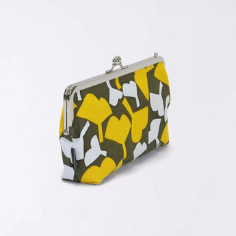 がま口 (横型 / 小)｜銀杏柄｜手染め生地 帆布 綿100% 和財布 ポーチ ウォレットポーチ 日本製｜京都職人仕上げ 【 Fuwa Market オリジナル 】 Fuwa Market