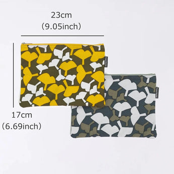 フラットポーチ｜銀杏柄｜手染め生地 帆布 綿100% コットン ポーチ 日本製｜幸せの文様 【 Fuwa Market オリジナル 】 Fuwa Market