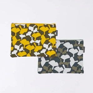 フラットポーチ｜銀杏柄｜手染め生地 帆布 綿100% コットン ポーチ 日本製｜幸せの文様 【 Fuwa Market オリジナル 】 Fuwa Market