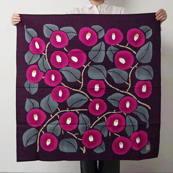 風呂敷 90cm｜竹久夢二 つばき アズキ / ホワイトグレー｜綿100％｜むす美 むす美