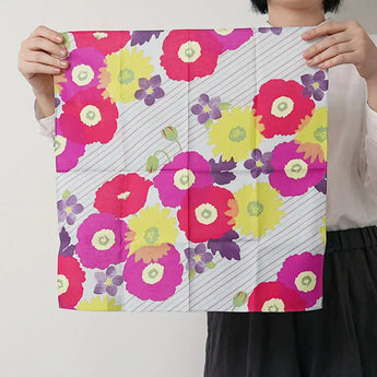 風呂敷 45cm｜こはれ フラワーストライプ グレー｜綿100％｜むす美 むす美