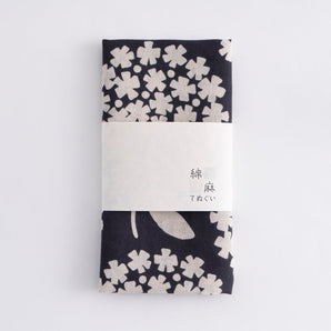 【手ぬぐい】 綿麻てぬぐい 注染 綿麻 コットン 丸小花 墨 かまわぬ
