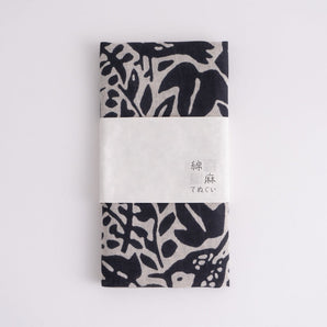 【手ぬぐい】 綿麻てぬぐい 注染 綿麻 コットン とり唐草 墨 かまわぬ