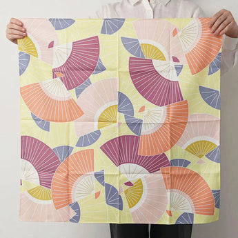風呂敷 70cm｜扇子柄 / レモンイエロー｜ひめむすびシリーズ - Adeline Klam｜オーガニックコットン｜むす美 むす美