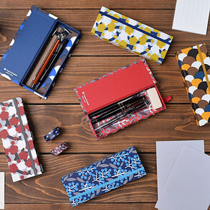 [Pencil Case] Hand-Dyed Washi with Elastic Band - Classical Colors: Seigaiha, Ume, Nanten