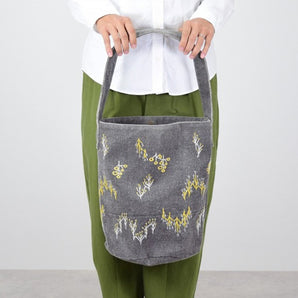 【トートバッグ】森のバケットトート コットン帆布 刺繍ステッチ グレー salvia
