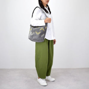 【トートバッグ】森のバケットトート コットン帆布 刺繍ステッチ グレー salvia