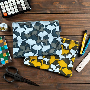 【フラットポーチ】手染め帆布 綿100% 銀杏柄 幸せの文様 Fuwa Market オリジナル