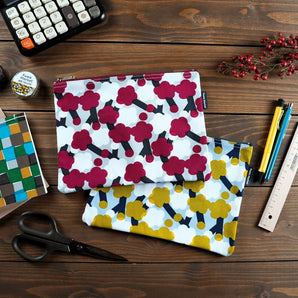 【フラットポーチ】手染め帆布 綿100% 梅柄 幸せの文様 Fuwa Market オリジナル