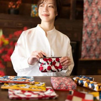 がま口 (横型 / 小)｜松柄｜手染め生地 帆布 綿100% 和財布 ポーチ ウォレットポーチ 日本製｜京都職人仕上げ 【 Fuwa Market オリジナル 】 Fuwa Market