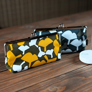 【がま口】横型 小 ウォレットポーチ 手染め帆布 綿100%京都職人仕上げ 銀杏柄 幸せの文様 Fuwa Market オリジナル