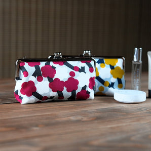 【がま口】横型 小 ウォレットポーチ 手染め帆布 綿100% 京都職人仕上げ 梅柄 Fuwa Market オリジナル