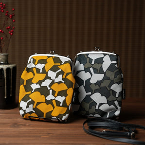 【がま口】縦型 大 スマホショルダー 手染め帆布 京都職人仕上げ 銀杏柄 幸せの文様 Fuwa Market オリジナル