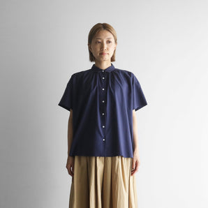 【ブラウス】オーガニックコットン ビエラ 半袖ギャザーワイドブラウス HUIS.