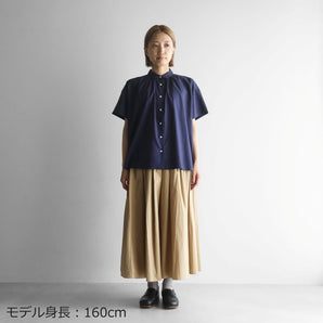【ブラウス】オーガニックコットン ビエラ 半袖ギャザーワイドブラウス HUIS.
