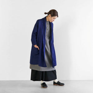 【カーディガン】シャトルリネン ロングカーディガン フリーサイズ フレンチネイビー HUIS.