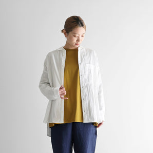 【シャツ】シャトルダブルガーゼ オーバーシャツ 白 フリーサイズ HUIS.