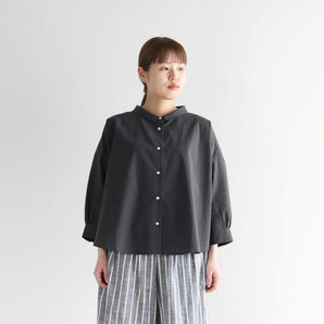 【ブラウス】8分袖 ゆるふわコットン ワイドブラウス フリーサイズ スミクロ HUIS.