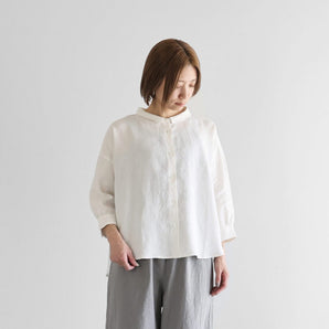 【ブラウス】8分袖 オールドレピア リネン ワイドブラウス フリーサイズ 白 HUIS.