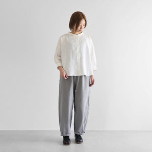 【ブラウス】8分袖 オールドレピア リネン ワイドブラウス フリーサイズ 白 HUIS.