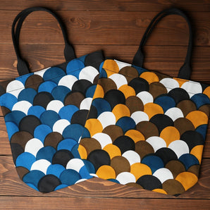 【トートバッグ】縦型 手染め帆布 綿100% 京都職人仕上げ 青海波柄 幸せの文様 Fuwa Market オリジナル